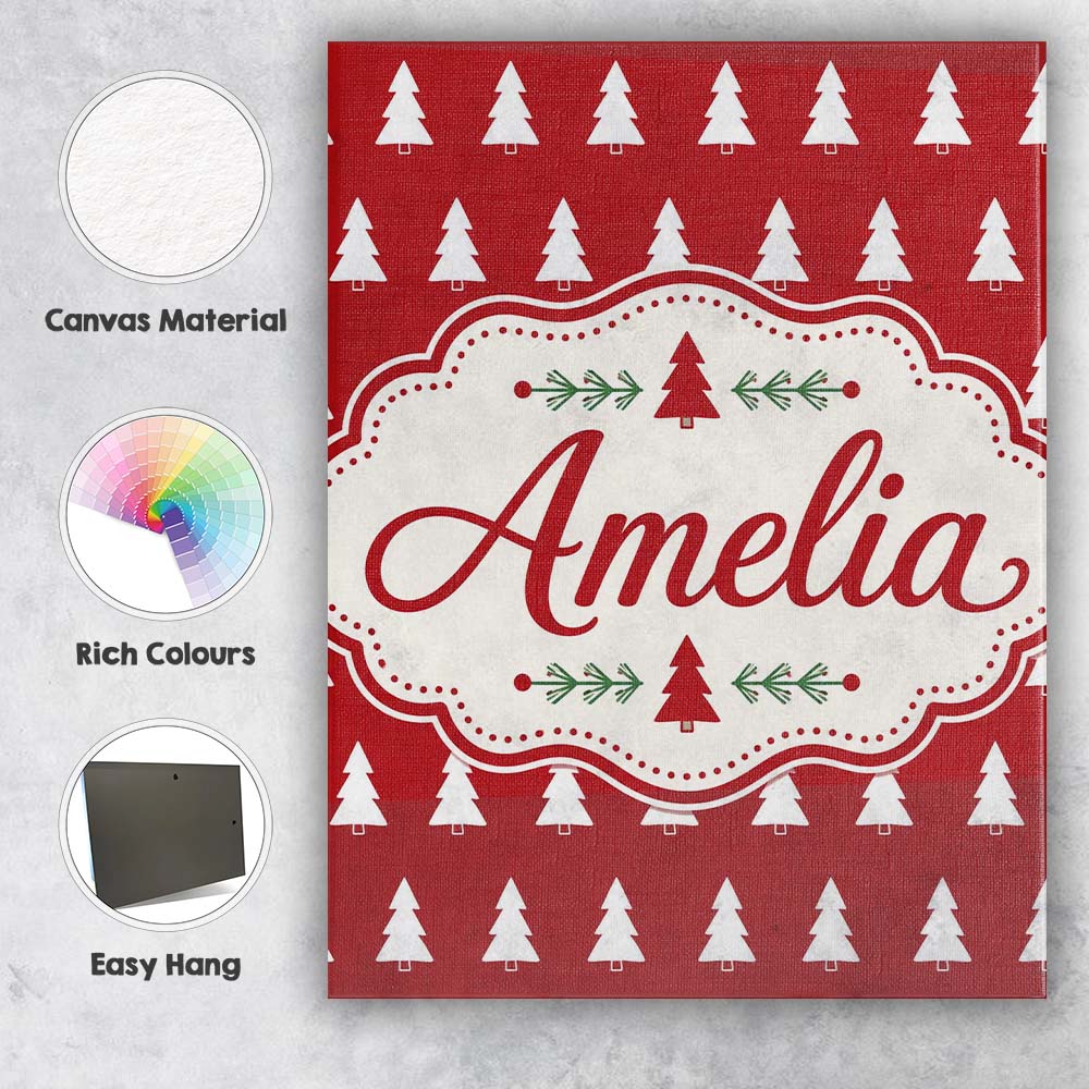 Personalised Name Simple White Christmas Custom  Unique Gift Idea Elegant Feature Canvas Wall Art Print Decor Picture Ready to Hang