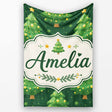 Cute Green Christmas Trees Golden Ornaments Seamless Pattern Lovely  Personalised Custom Name Super Soft Fleece Blanket Bed Sofa Throw