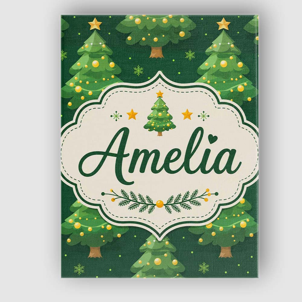 Personalised Name Cute Green Christmas Custom  Modern Room Accent Elegant Feature Canvas Wall Art Print Decor Picture Ready to Hang