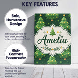 Personalised Name Cute Green Christmas Custom  Modern Room Accent Elegant Feature Canvas Wall Art Print Decor Picture Ready to Hang
