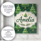 Personalised Name Cute Green Christmas Custom  Modern Room Accent Elegant Feature Canvas Wall Art Print Decor Picture Ready to Hang