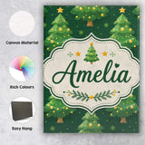Personalised Name Cute Green Christmas Custom  Modern Room Accent Elegant Feature Canvas Wall Art Print Decor Picture Ready to Hang