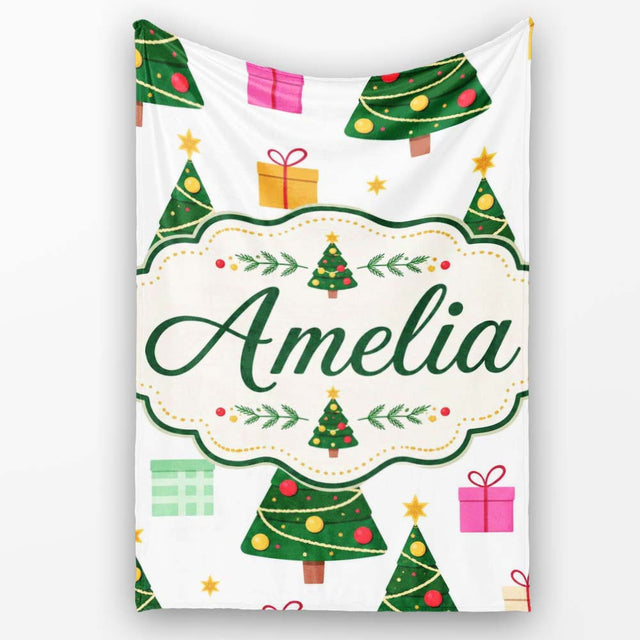 Festive Christmas Trees Gifts Holiday Seamless Pattern Lovely  Personalised Custom Name Super Soft Fleece Blanket Bed Sofa Throw