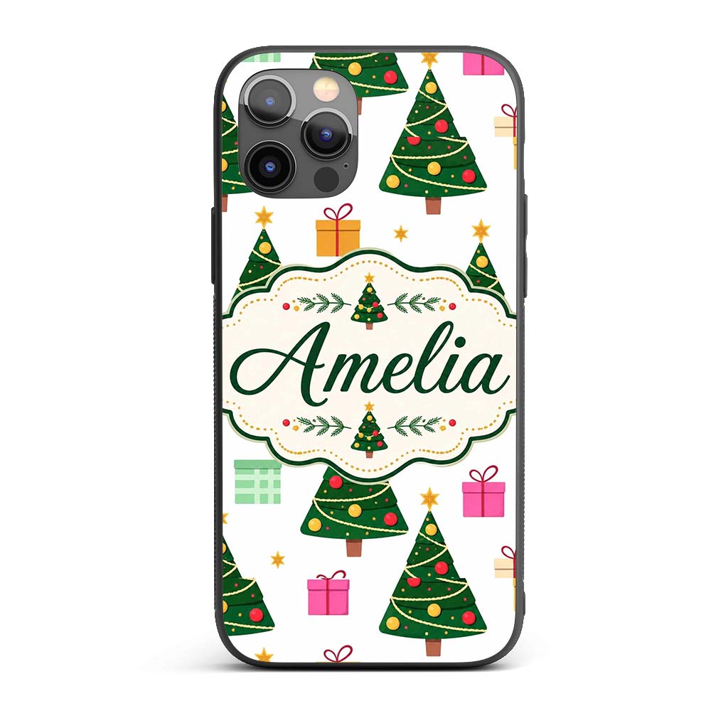 Festive Christmas Trees Gifts Holiday Seamless Custom Name Protective Phone Case Mobile Cover Durable Everyday Smartphone Shock Resistant