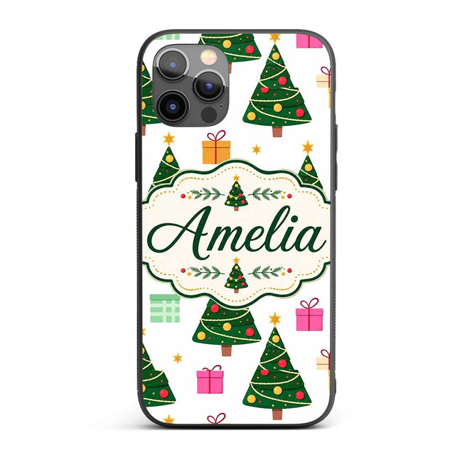 Festive Christmas Trees Gifts Holiday Seamless Custom Name Protective Phone Case Mobile Cover Durable Everyday Smartphone Shock Resistant