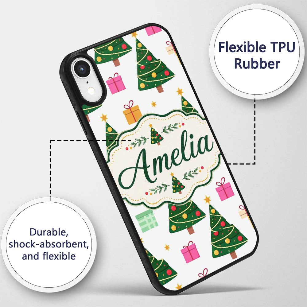 Festive Christmas Trees Gifts Holiday Seamless Custom Name Protective Phone Case Mobile Cover Durable Everyday Smartphone Shock Resistant