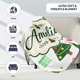 Festive Christmas Trees Gifts Holiday Seamless Pattern Lovely  Personalised Custom Name Super Soft Fleece Blanket Bed Sofa Throw