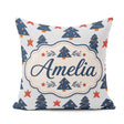 Custom Name Navy Blue Christmas Trees Red Stars Festive Seamless Square Filled Cushion Throw Pillow Sofa Bed Home Decor Zip Washable UK Made
