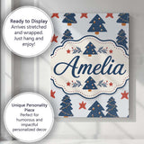 Personalised Name Navy Blue Christmas Trees Custom  Bespoke Interior Contemporary Canvas Wall Art Print Decor Picture Ready to Hang