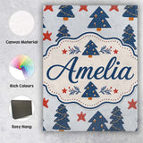 Personalised Name Navy Blue Christmas Trees Custom  Bespoke Interior Contemporary Canvas Wall Art Print Decor Picture Ready to Hang