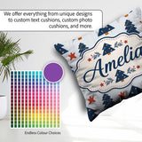 Custom Name Navy Blue Christmas Trees Red Stars Festive Seamless Square Filled Cushion Throw Pillow Sofa Bed Home Decor Zip Washable UK Made