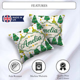 Custom Name Cute Mixed Christmas Trees Colorful Festive Seamless Square Filled Cushion Throw Pillow Sofa Bed Home Decor Zip Washable UK Made