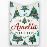 Decorated Christmas Trees Berries Winter Foliage Seamless Pattern  Personalised Custom Name Super Soft Fleece Blanket Bed Sofa Throw