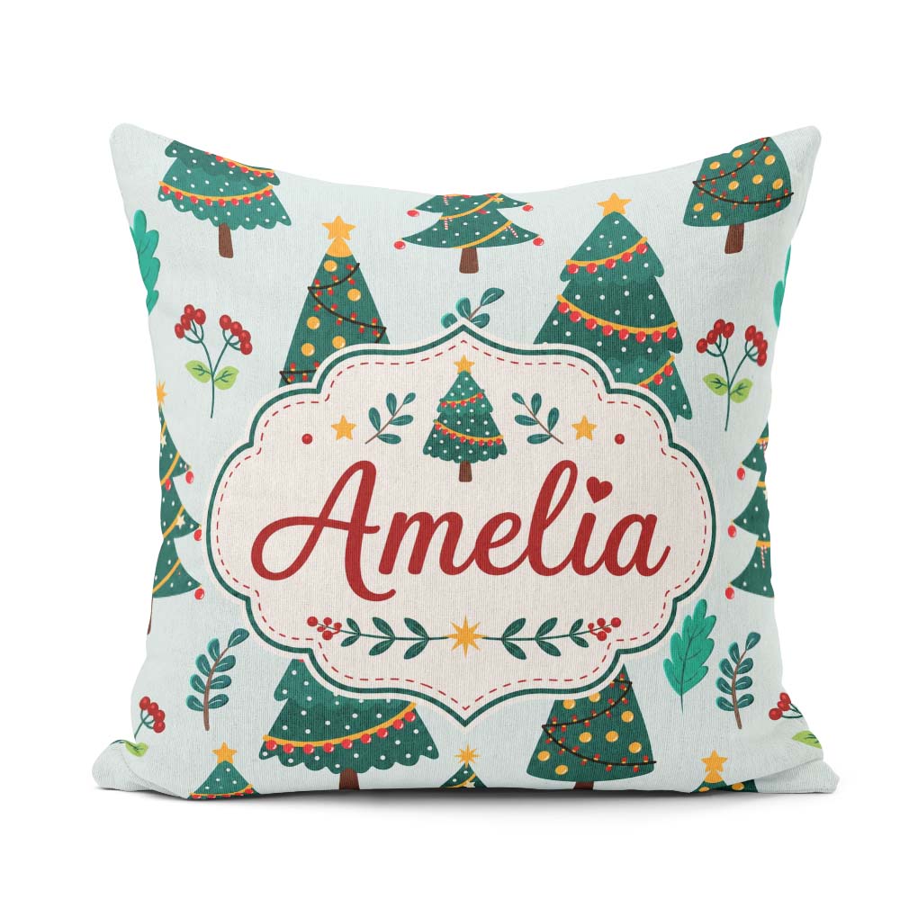 Custom Name Decorated Christmas Berries Foliage Seamless Pattern Square Filled Cushion Throw Pillow Sofa Bed Home Decor Zip Washable UK Made