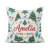 Custom Name Decorated Christmas Berries Foliage Seamless Pattern Square Filled Cushion Throw Pillow Sofa Bed Home Decor Zip Washable UK Made