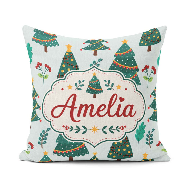 Custom Name Decorated Christmas Berries Foliage Seamless Pattern Square Filled Cushion Throw Pillow Sofa Bed Home Decor Zip Washable UK Made