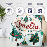 Decorated Christmas Trees Berries Winter Foliage Seamless Pattern  Personalised Custom Name Super Soft Fleece Blanket Bed Sofa Throw