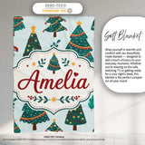 Decorated Christmas Trees Berries Winter Foliage Seamless Pattern  Personalised Custom Name Super Soft Fleece Blanket Bed Sofa Throw
