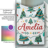 Decorated Christmas Trees Berries Winter Foliage Seamless Pattern  Personalised Custom Name Super Soft Fleece Blanket Bed Sofa Throw