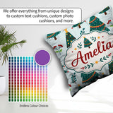 Custom Name Decorated Christmas Berries Foliage Seamless Pattern Square Filled Cushion Throw Pillow Sofa Bed Home Decor Zip Washable UK Made