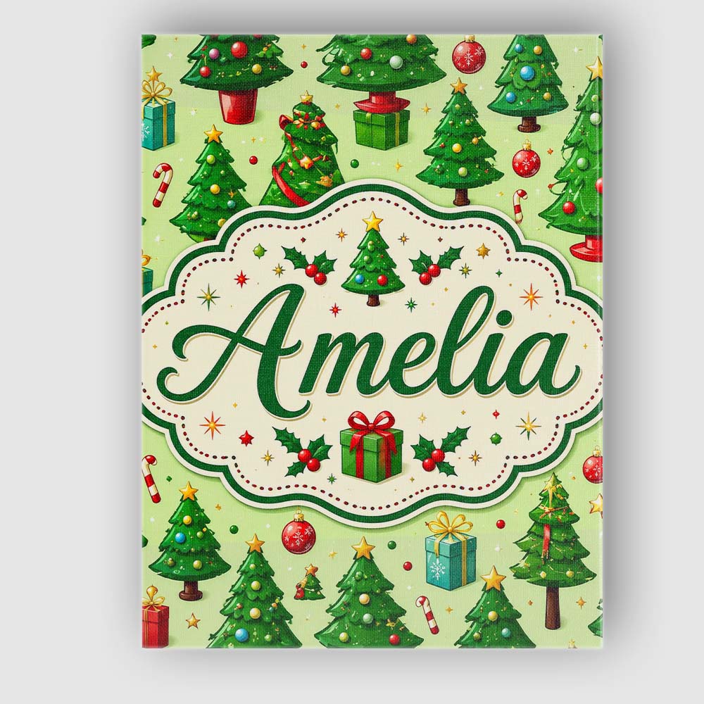 Personalised Name Whimsical Christmas Trees Custom  Bespoke Interior Contemporary Canvas Wall Art Print Decor Picture Ready to Hang