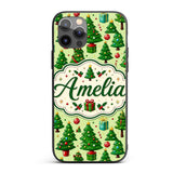 Whimsical Christmas Trees Gifts Ornaments Festive Custom Name Protective Phone Case Mobile Cover Durable Everyday Smartphone Shock Resistant