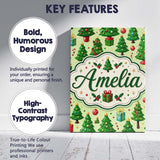 Personalised Name Whimsical Christmas Trees Custom  Bespoke Interior Contemporary Canvas Wall Art Print Decor Picture Ready to Hang