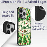 Whimsical Christmas Trees Gifts Ornaments Festive Custom Name Protective Phone Case Mobile Cover Durable Everyday Smartphone Shock Resistant