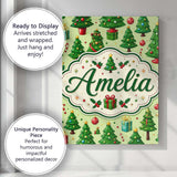 Personalised Name Whimsical Christmas Trees Custom  Bespoke Interior Contemporary Canvas Wall Art Print Decor Picture Ready to Hang