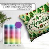 Custom Name Whimsical Christmas Trees Ornaments Festive Seamless Square Filled Cushion Throw Pillow Sofa Bed Home Decor Zip Washable UK Made