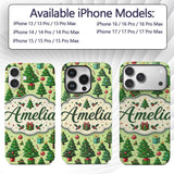 Whimsical Christmas Trees Gifts Ornaments Festive Custom Name Protective Phone Case Mobile Cover Durable Everyday Smartphone Shock Resistant