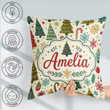 Custom Name Style Christmas Trees Snowflakes Candy Cane Seamless Square Filled Cushion Throw Pillow Sofa Bed Home Decor Zip Washable UK Made