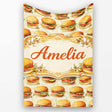 Vintage Burger Illustration Seamless Pattern Fast Food Snack Design  Personalised Custom Name Super Soft Fleece Blanket Bed Sofa Throw