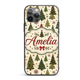 Rustic Christmas Trees Stars Decorative Design Custom Name Protective Phone Case Mobile Cover Durable Everyday Smartphone Shock Resistant