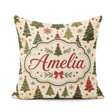 Custom Name Rustic Christmas Trees Stars Holiday Winter Seamless Square Filled Cushion Throw Pillow Sofa Bed Home Decor Zip Washable UK Made