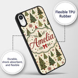 Rustic Christmas Trees Stars Decorative Design Custom Name Protective Phone Case Mobile Cover Durable Everyday Smartphone Shock Resistant