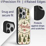 Rustic Christmas Trees Stars Decorative Design Custom Name Protective Phone Case Mobile Cover Durable Everyday Smartphone Shock Resistant