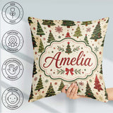 Custom Name Rustic Christmas Trees Stars Holiday Winter Seamless Square Filled Cushion Throw Pillow Sofa Bed Home Decor Zip Washable UK Made
