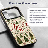 Rustic Christmas Trees Stars Decorative Design Custom Name Protective Phone Case Mobile Cover Durable Everyday Smartphone Shock Resistant