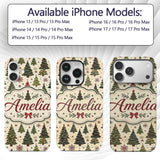 Rustic Christmas Trees Stars Decorative Design Custom Name Protective Phone Case Mobile Cover Durable Everyday Smartphone Shock Resistant