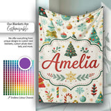 Christmas Trees Ornaments Candy Canes Festive Seamless Pattern  Personalised Custom Name Super Soft Fleece Blanket Bed Sofa Throw