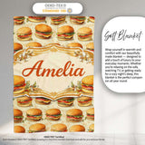 Vintage Burger Illustration Seamless Pattern Fast Food Snack Design  Personalised Custom Name Super Soft Fleece Blanket Bed Sofa Throw