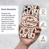 Vintage Red Black Snowflakes and Christmas Trees Custom Name Protective Phone Case Mobile Cover Durable Everyday Smartphone Shock Resistant