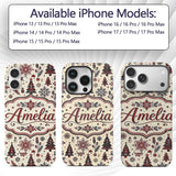 Vintage Red Black Snowflakes and Christmas Trees Custom Name Protective Phone Case Mobile Cover Durable Everyday Smartphone Shock Resistant