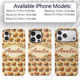 Vintage Burger Illustration Seamless Pattern Fast Custom Name Protective Phone Case Mobile Cover Durable Everyday Smartphone Shock Resistant