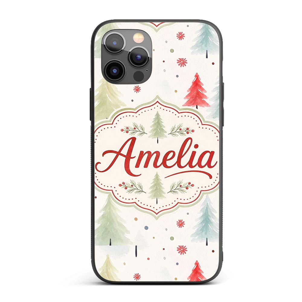 Soft Watercolor Christmas Trees Minimal Winter Custom Name Protective Phone Case Mobile Cover Durable Everyday Smartphone Shock Resistant
