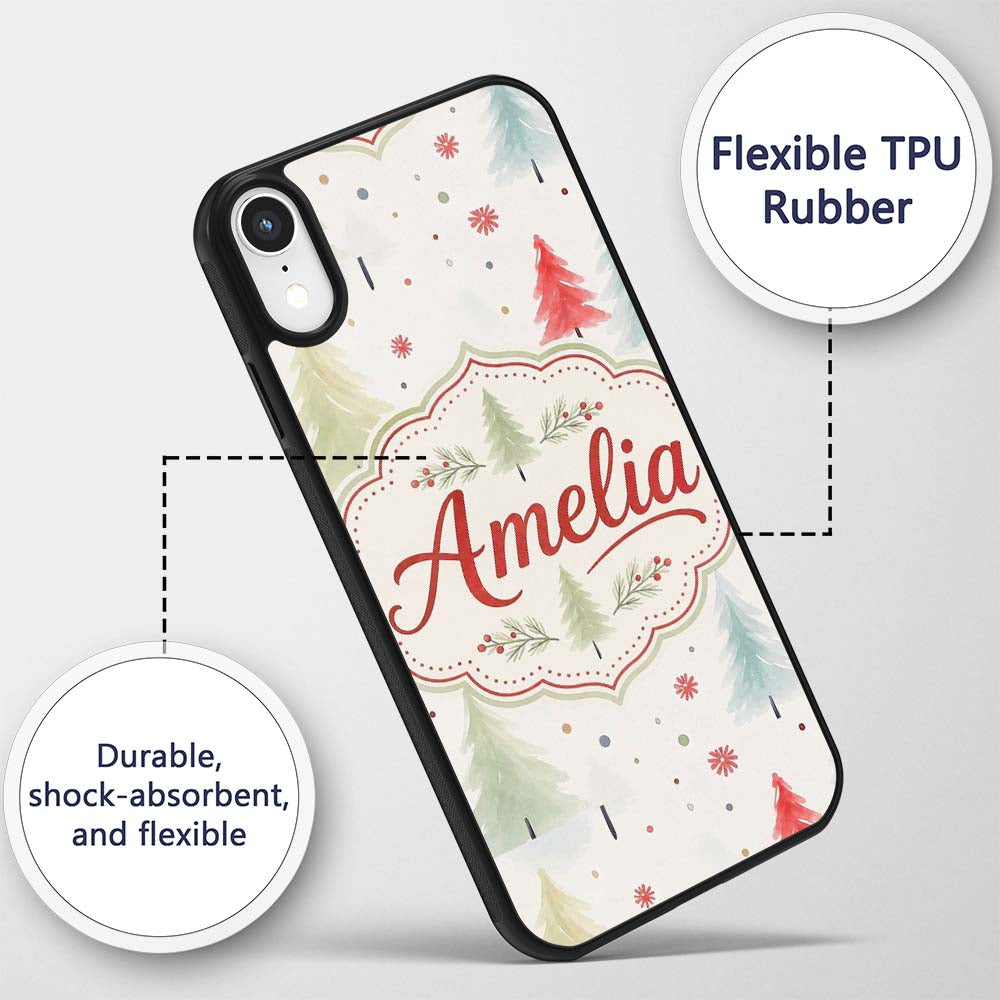 Soft Watercolor Christmas Trees Minimal Winter Custom Name Protective Phone Case Mobile Cover Durable Everyday Smartphone Shock Resistant