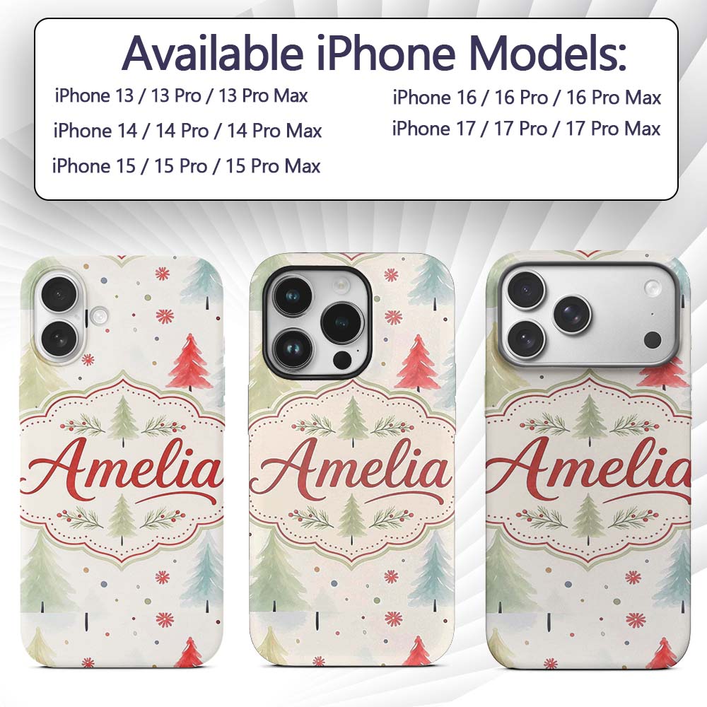 Soft Watercolor Christmas Trees Minimal Winter Custom Name Protective Phone Case Mobile Cover Durable Everyday Smartphone Shock Resistant