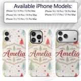 Soft Watercolor Christmas Trees Minimal Winter Custom Name Protective Phone Case Mobile Cover Durable Everyday Smartphone Shock Resistant