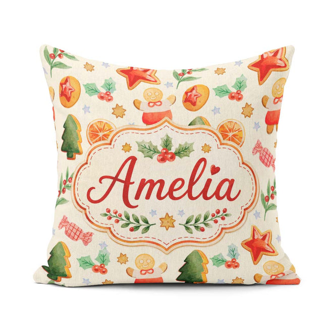 Custom Name Festive Christmas Gingerbread Orange Slices Seamless Square Filled Cushion Throw Pillow Sofa Bed Home Decor Zip Washable UK Made